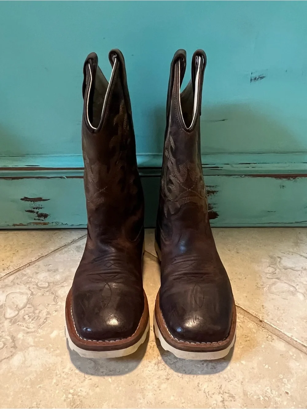 Old West Kids Dark Clay Distressed Brown Western Boots BSC1953 Kids Size 1D